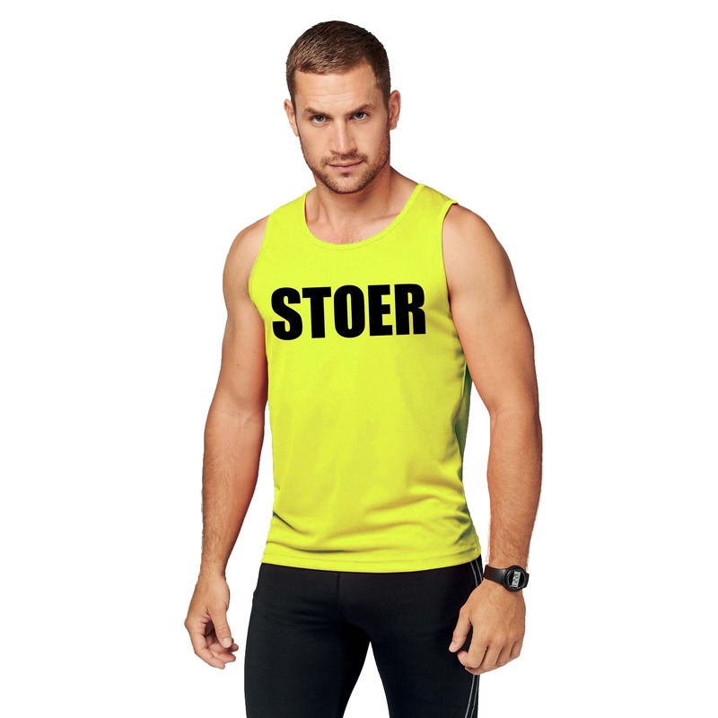 Sport shirt met tekst stoer neon geel heren