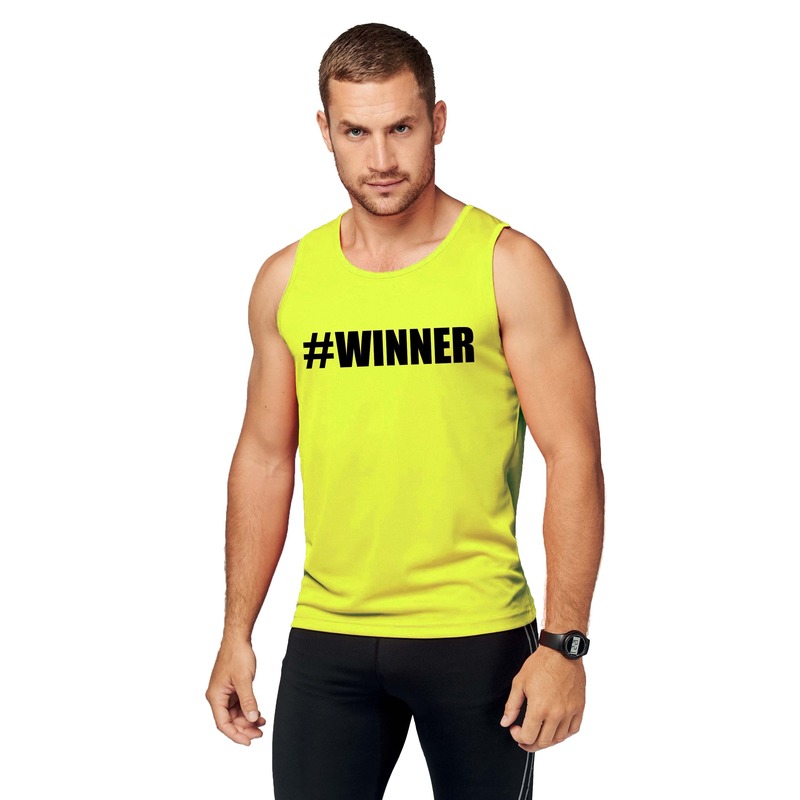 Sport shirt met tekst winner neon geel heren