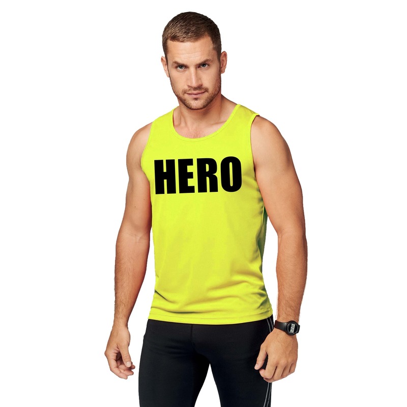 Sport shirt met tekst hero neon geel heren