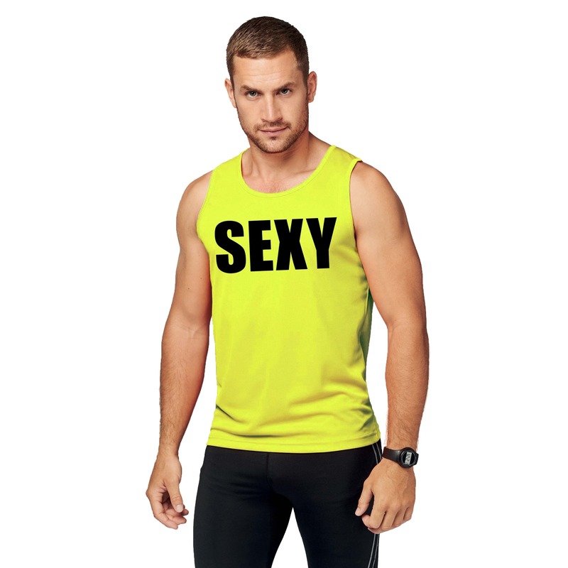 Sport shirt met tekst sexy neon geel heren