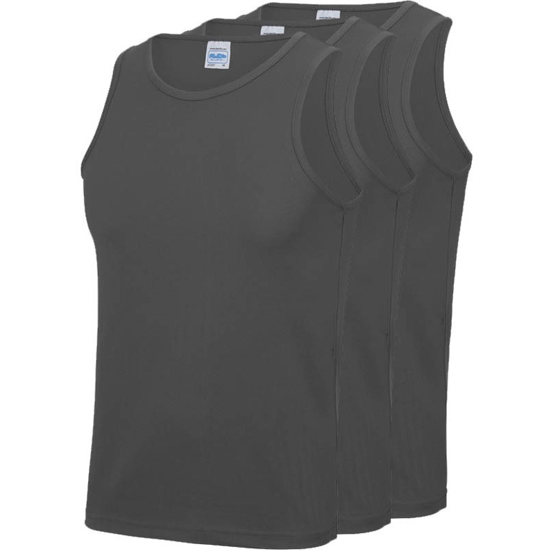 Multipack 3x maat s sportkleding sneldrogende mouwloze shirts grijs voor mannen heren